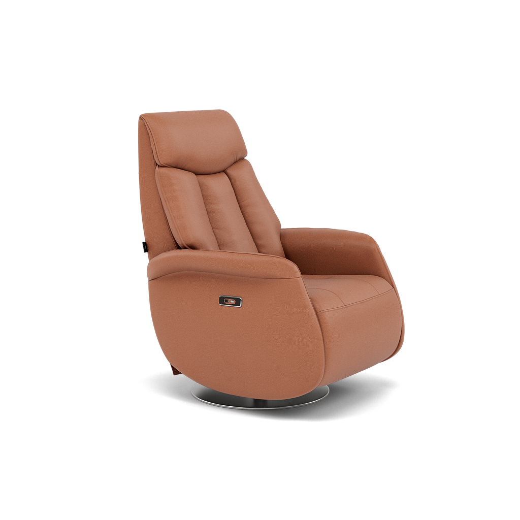 Nicoletti Break Recliner Armchair - Power Chair with Round Metal Base CB — Macao Cognac 363, gallery image 1
