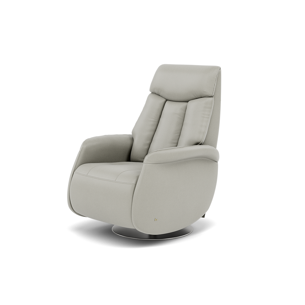 Nicoletti Break Recliner Armchair - Power Chair with Round Metal Base CB — Macao Ice 371, gallery image 3