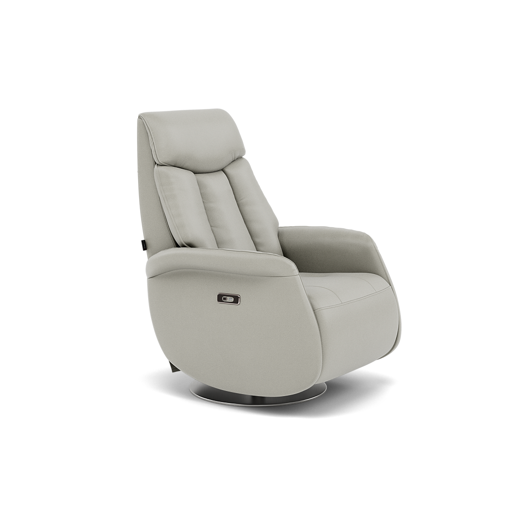 Nicoletti Break Recliner Armchair - Power Chair with Round Metal Base CB — Macao Ice 371, gallery image 1