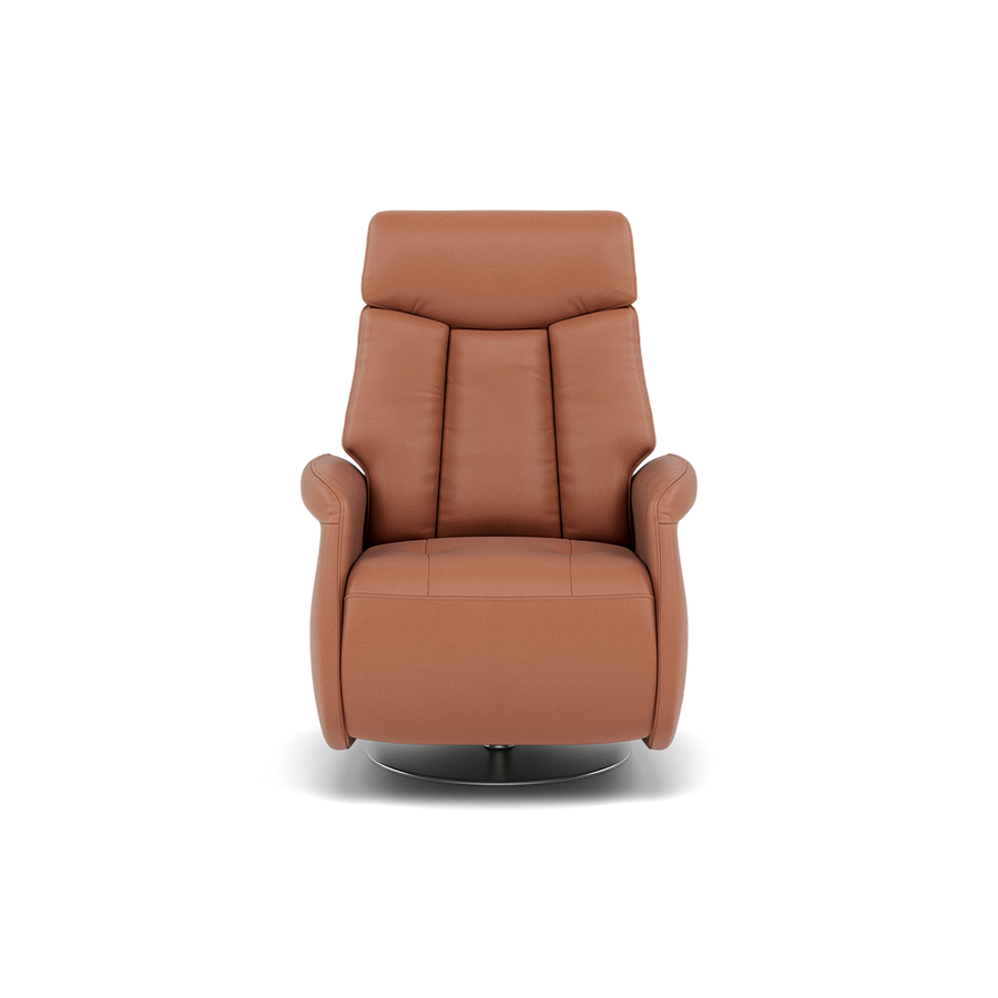 Nicoletti Break Recliner Armchair - Power Chair with Round Metal Base CB Armchairs Sterling Home Macao Cognac 363 2