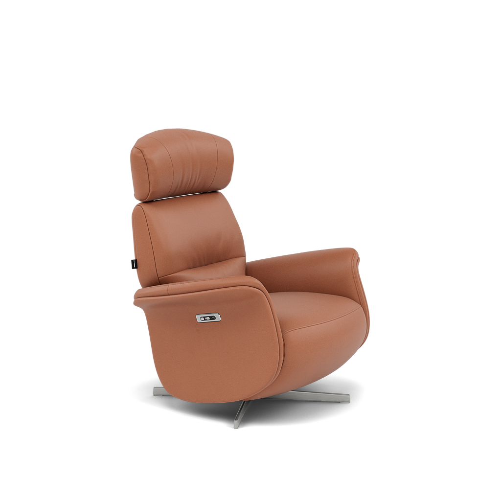 Nicoletti Happiness Recliner Armchair - Power Chair with Metal Base CB — Macao Cognac 363, gallery image 1