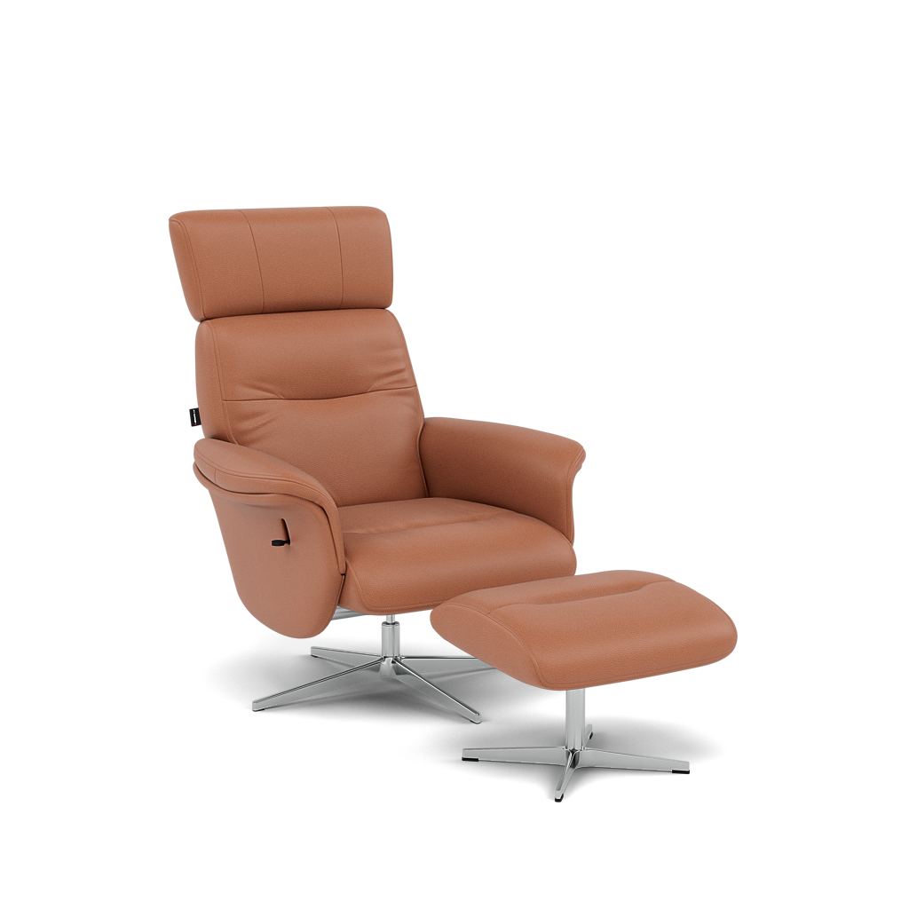 Nicoletti Love Recliner Armchair & Footstool - Manual Chair & Stool CB — Macao Cognac 363, gallery image 1