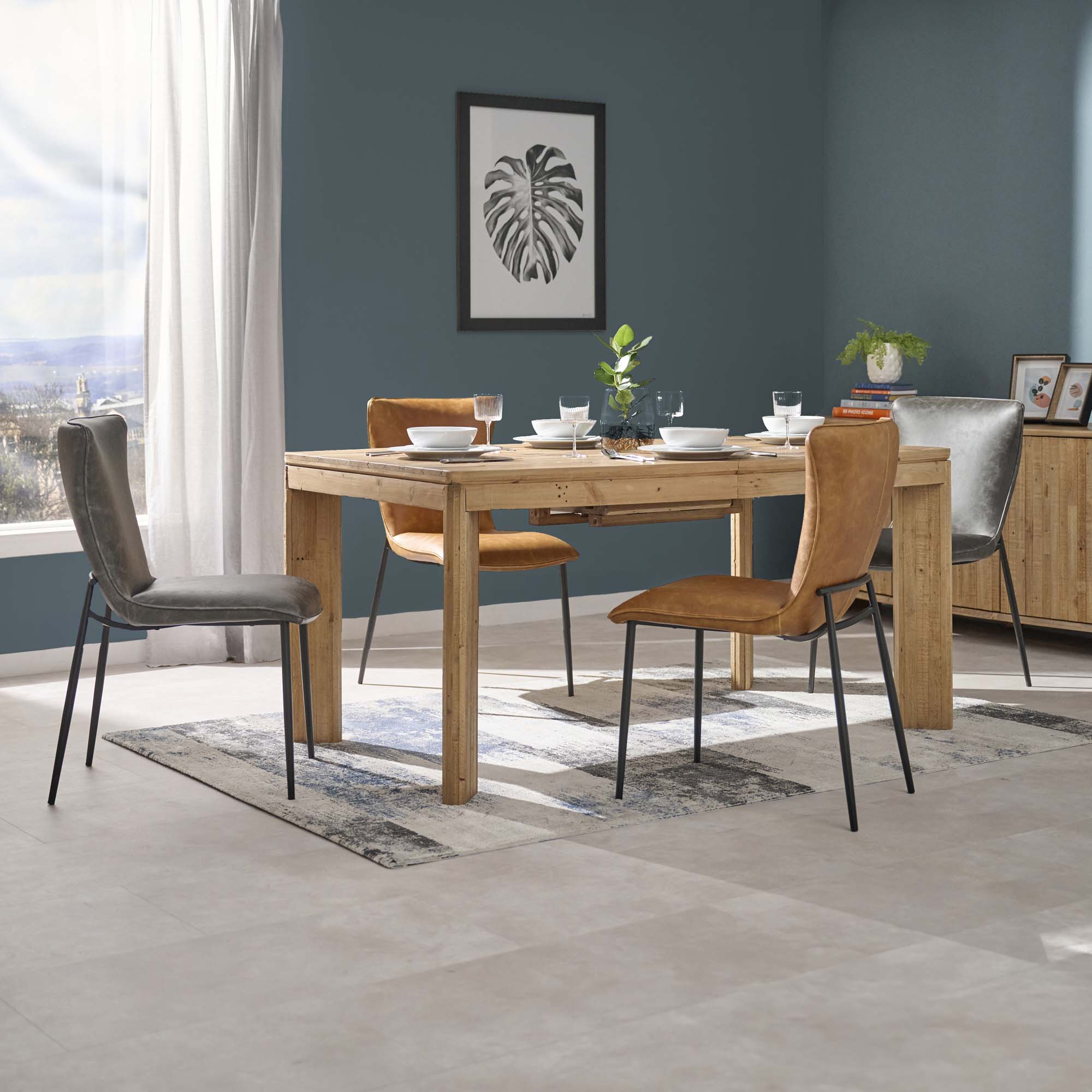 Oceanus Extending Dining Table & 4 Hera Chairs Set Tables Sterling Home 1