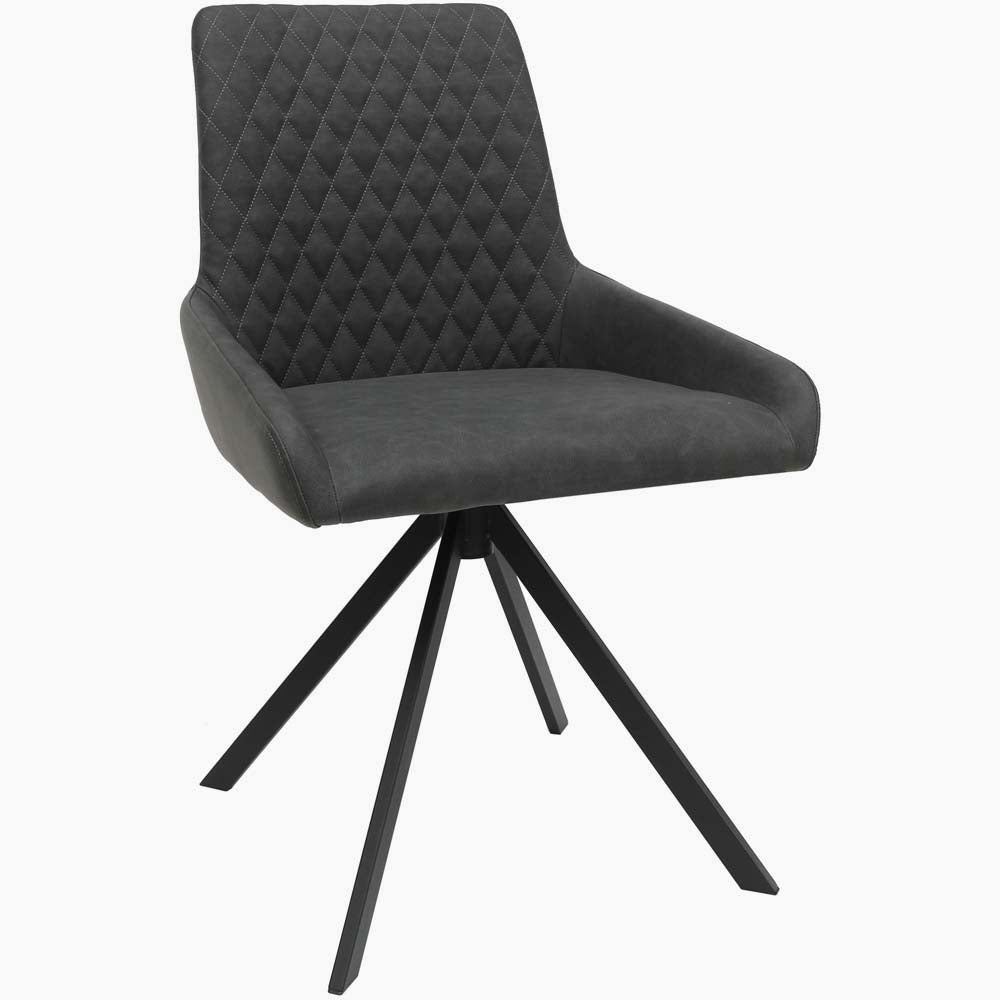 Odessey Pair of Grey Dining Chairs - Dining Chair - Pair Grey Leather Look Sterling Home 3