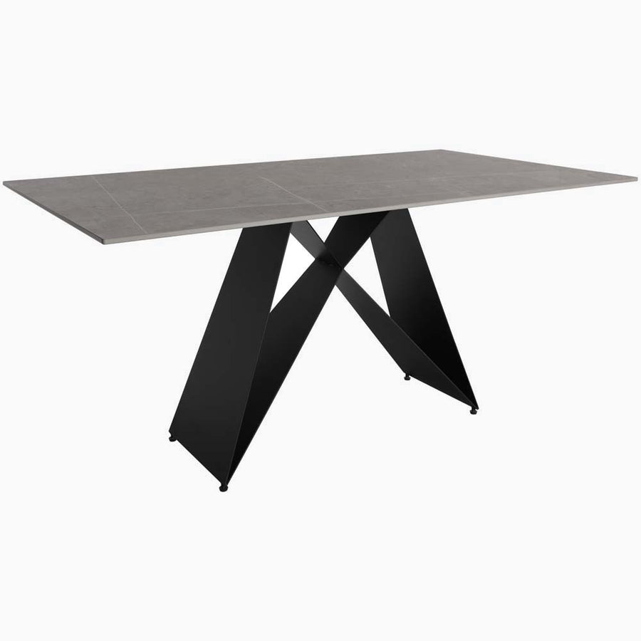 Odessey Dining Table - Fixed Dining Table 160cm Grey Sintered Stone / Black Powder Coat Metal Base Tables Sterling Home 2