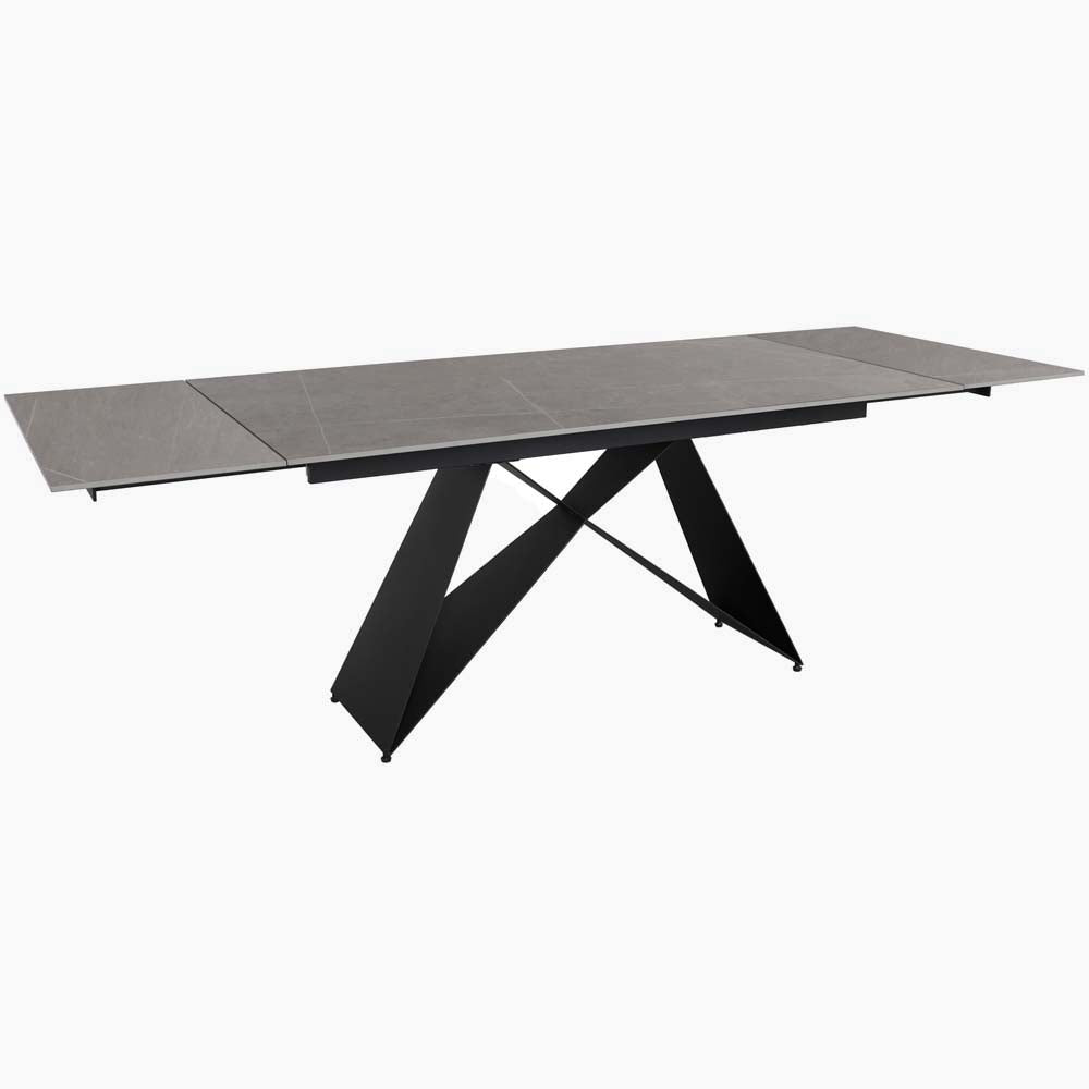 Odessey Extending Dining Table - Extending Dining Table 160cm Grey Sintered Stone / Black Powder Coat Metal Base Tables Sterling Home 4