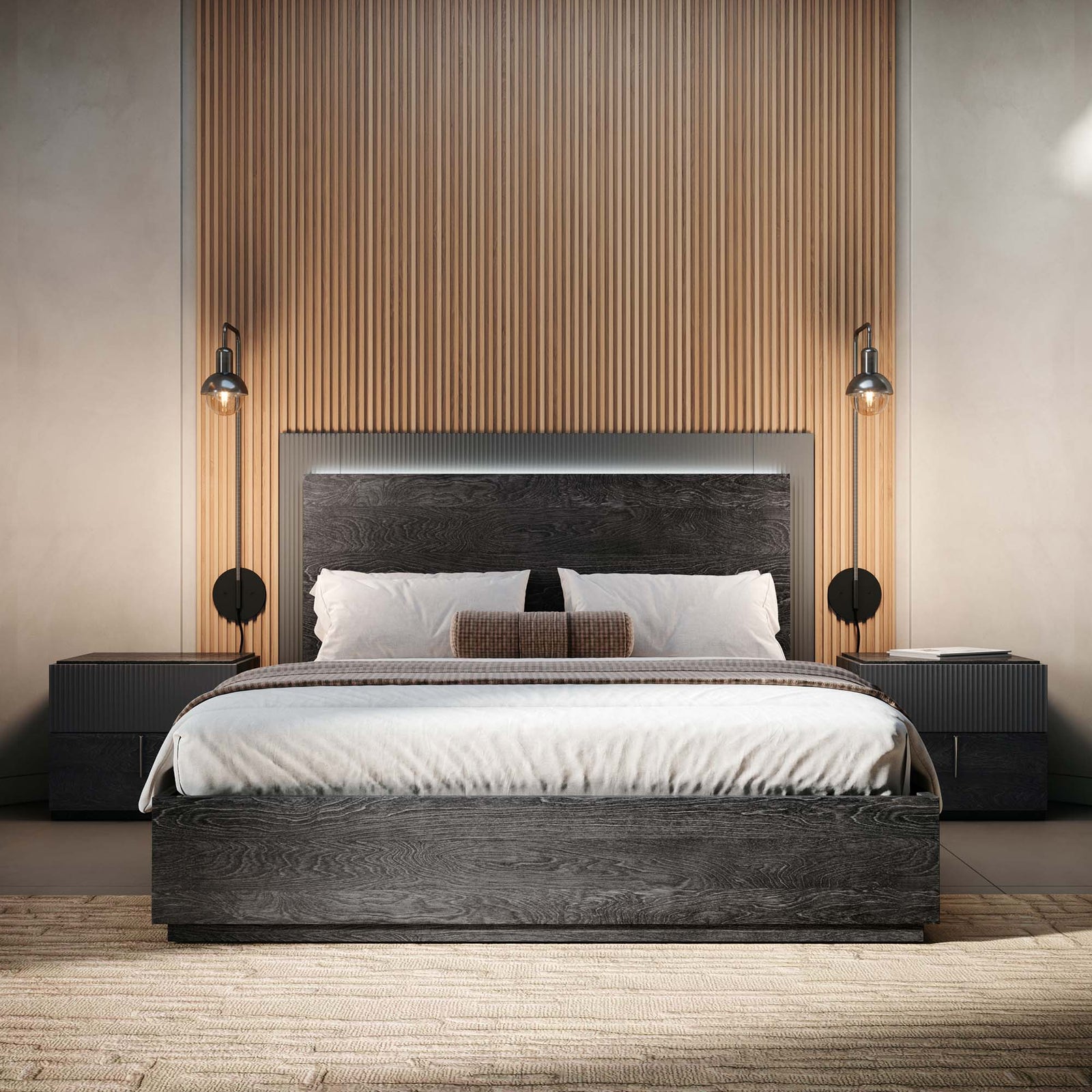 Onyx Storage Bedframe with LED Light - Bed Wooden Headboard Storage with LED Light 160 x 200cm Sterling Home 2