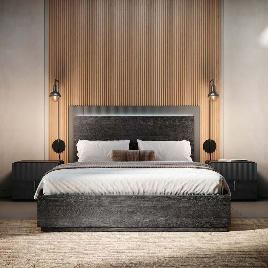 Onyx Storage Bedframe with LED Light - Bed Wooden Headboard Storage with LED Light 160 x 200cm - Double Sterling Home 2