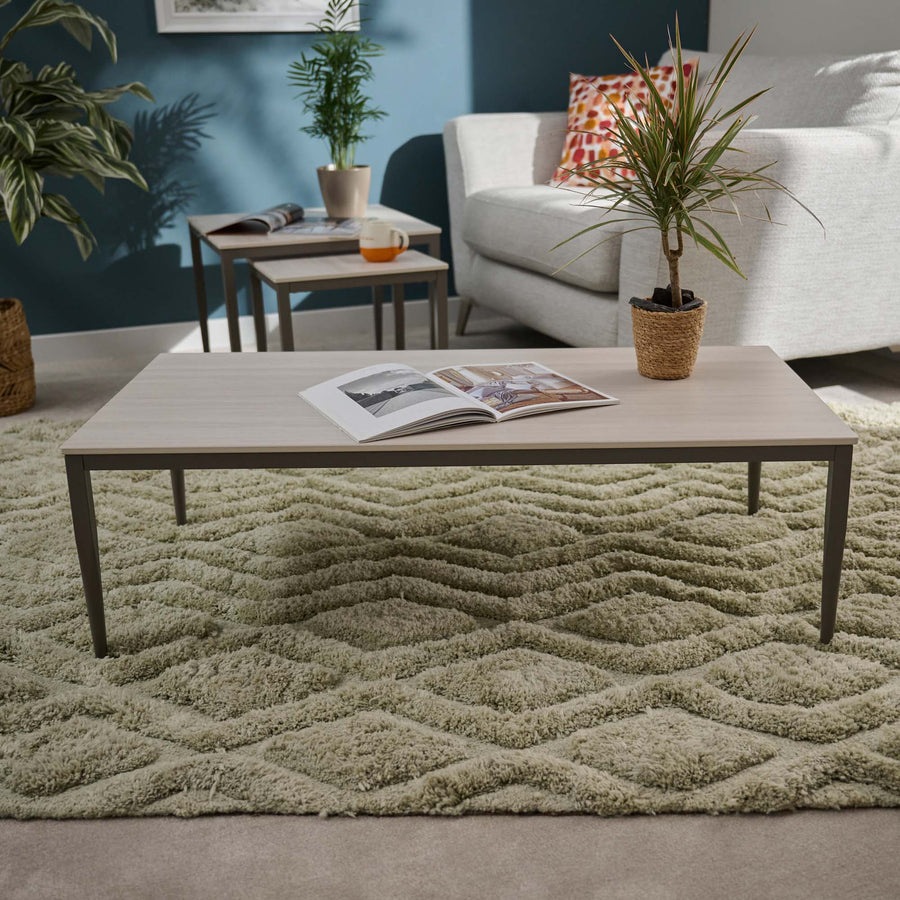 Phase Rectangular Coffee Table - Rectangular Coffee Table Latte Tones (Buwen) Matt Ceramic / Warm Brown Metal Frame Tables Sterling Home 2