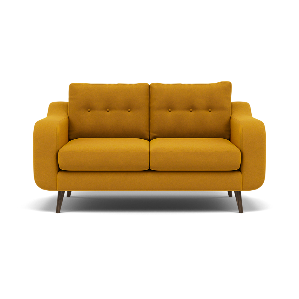 Phoebe 2 Seater Sofa - Small Sofa Standard Back Grade B 2 Seater Sofas Sterling Home 8 Plush Velvet Turmeric American Walnut