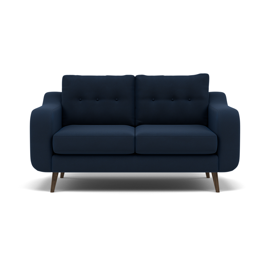 Phoebe 2 Seater Sofa - Small Sofa Standard Back Grade B 2 Seater Sofas Sterling Home 5 Plush Velvet Indigo American Walnut