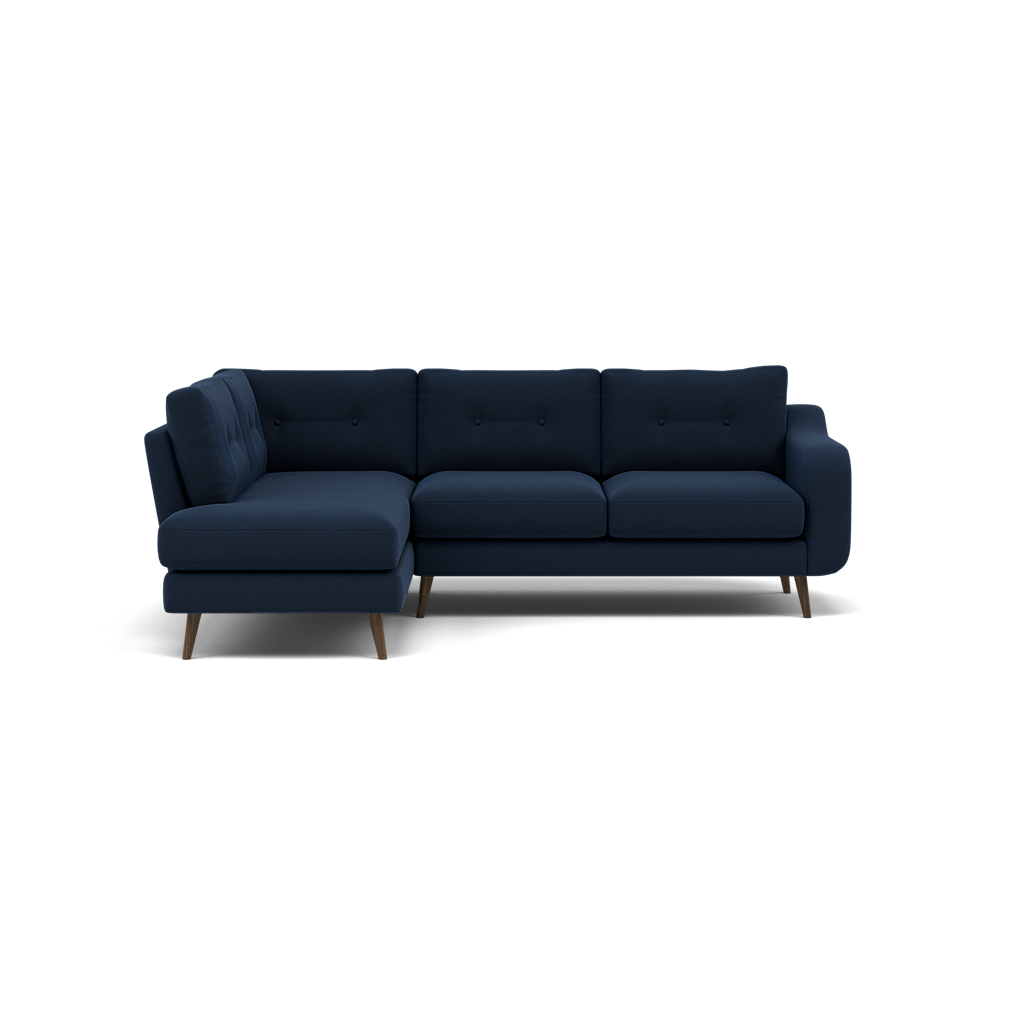 Phoebe Corner Sofa - Corner Group LHF Grade B - Left Hand Facing Corner Sofas Sterling Home 3 Plush Velvet Indigo American Walnut