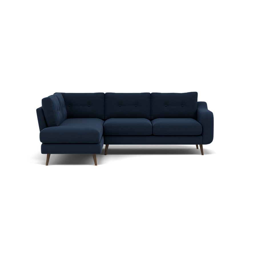 Phoebe Corner Sofa - Corner Group LHF Grade B - Left Hand Facing Sofas Sterling Home 3 Plush Velvet Indigo American Walnut