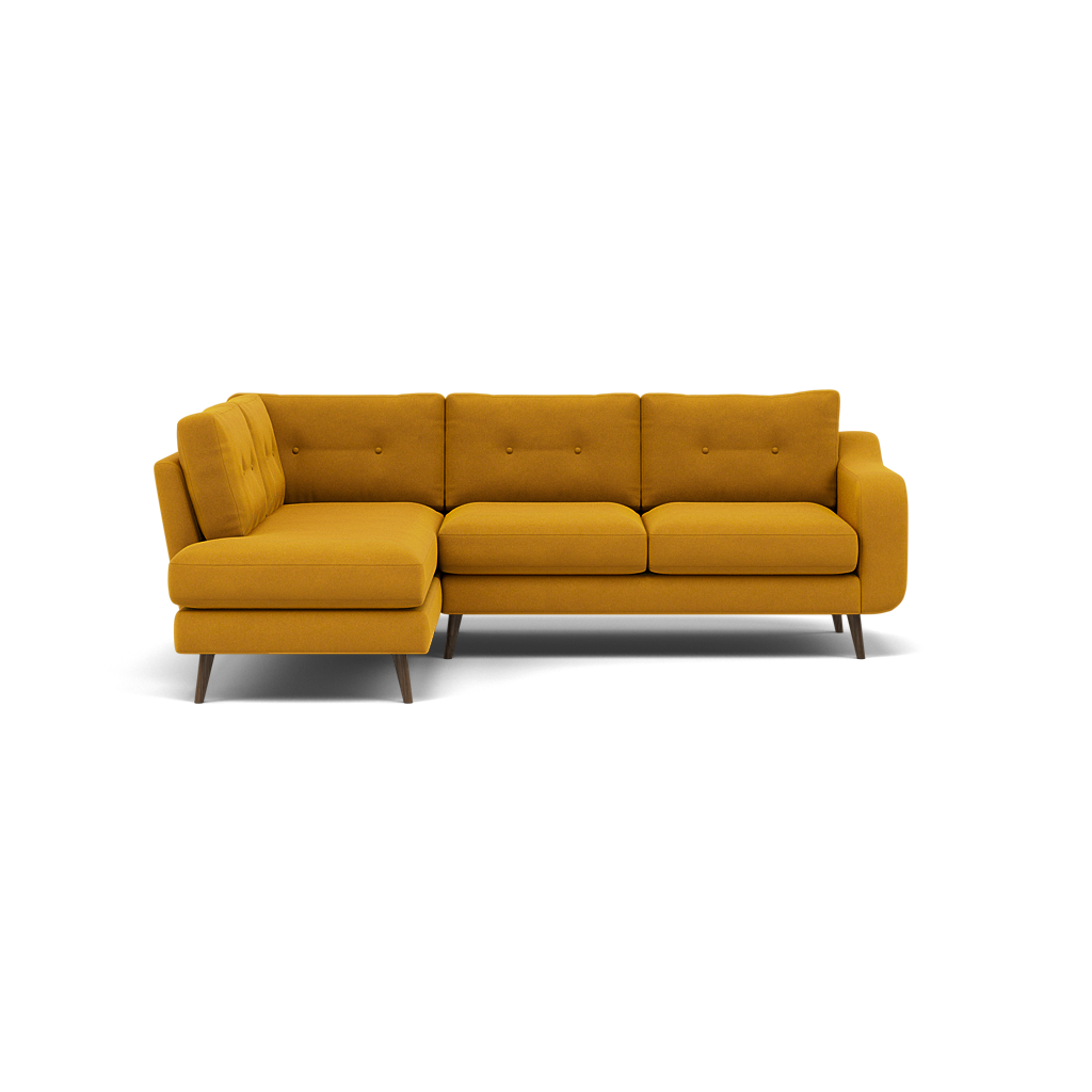 Phoebe Corner Sofa - Corner Group RHF Grade B - Right Hand Facing Corner Sofas Sterling Home 6 Plush Velvet Turmeric American Walnut
