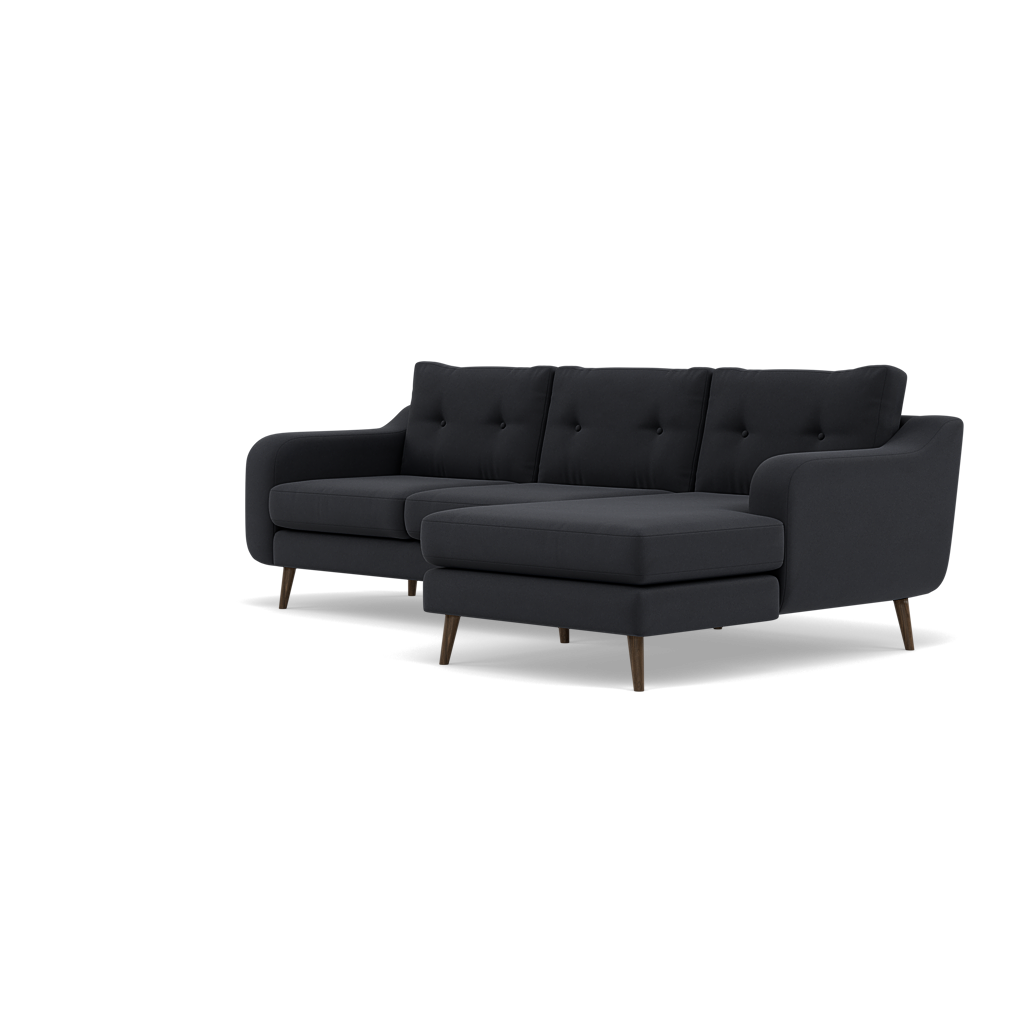 Phoebe Large Chaise Sofa - Large Chaise Sofa RHF Standard Back Grade B - Right Hand Facing — Plush Velvet Charcoal / American Walnut, gallery image 3