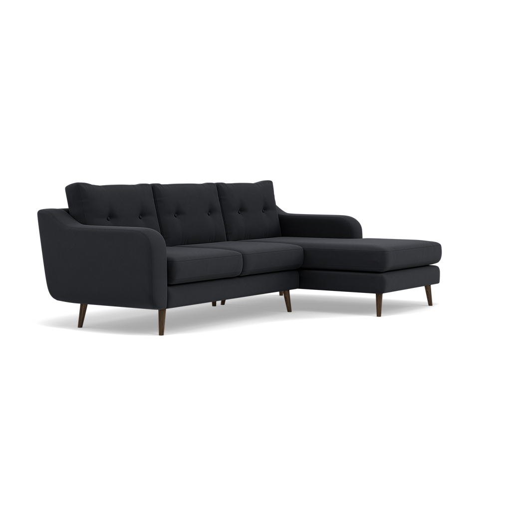 Phoebe Large Chaise Sofa - Large Chaise Sofa RHF Standard Back Grade B - Right Hand Facing — Plush Velvet Charcoal / American Walnut, gallery image 1