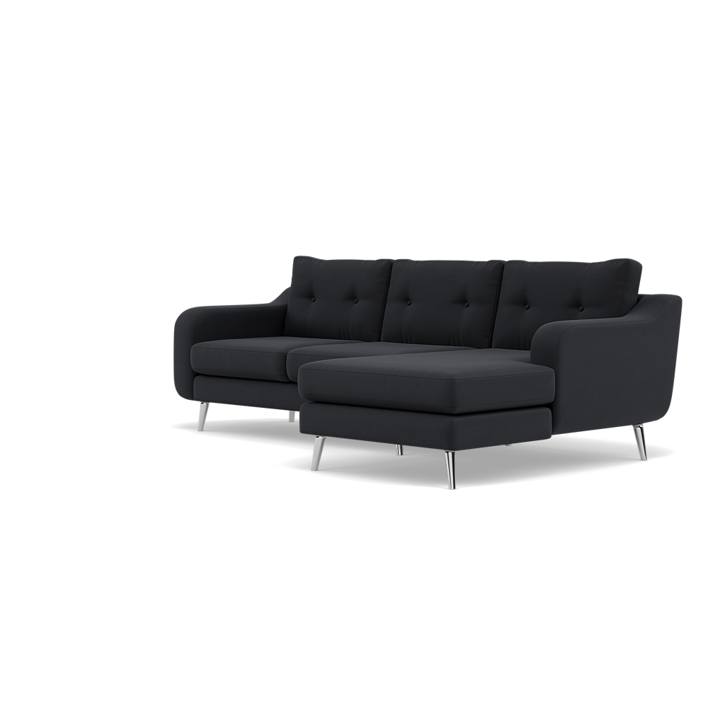 Phoebe Large Chaise Sofa - Large Chaise Sofa RHF Standard Back Grade B - Right Hand Facing — Plush Velvet Charcoal / Chrome, gallery image 3