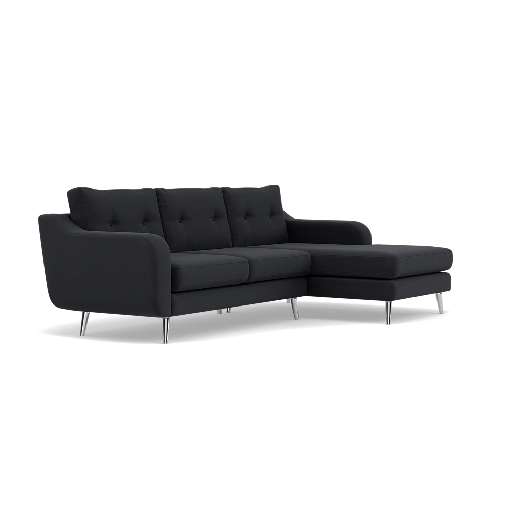 Phoebe Large Chaise Sofa - Large Chaise Sofa RHF Standard Back Grade B - Right Hand Facing — Plush Velvet Charcoal / Chrome, gallery image 1