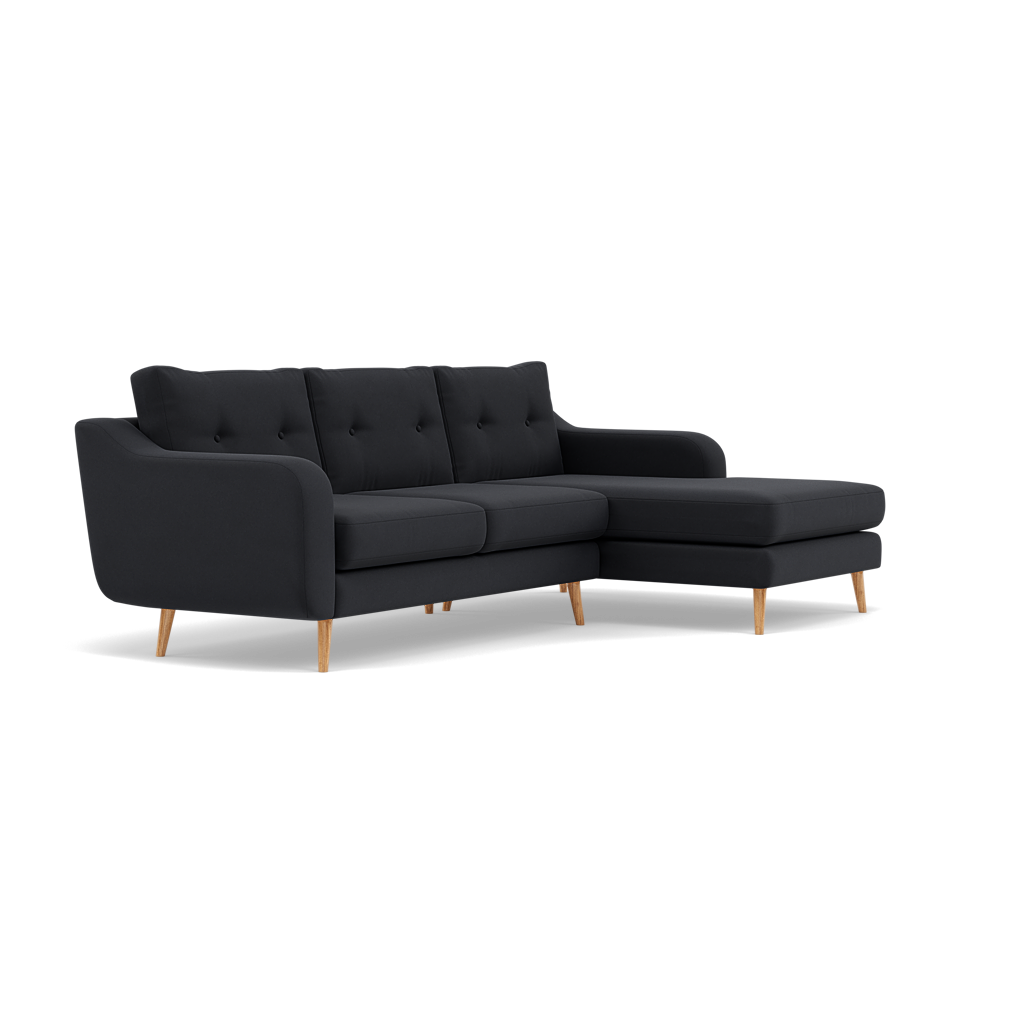 Phoebe Large Chaise Sofa - Large Chaise Sofa RHF Standard Back Grade B - Right Hand Facing — Plush Velvet Charcoal / Natural, gallery image 1