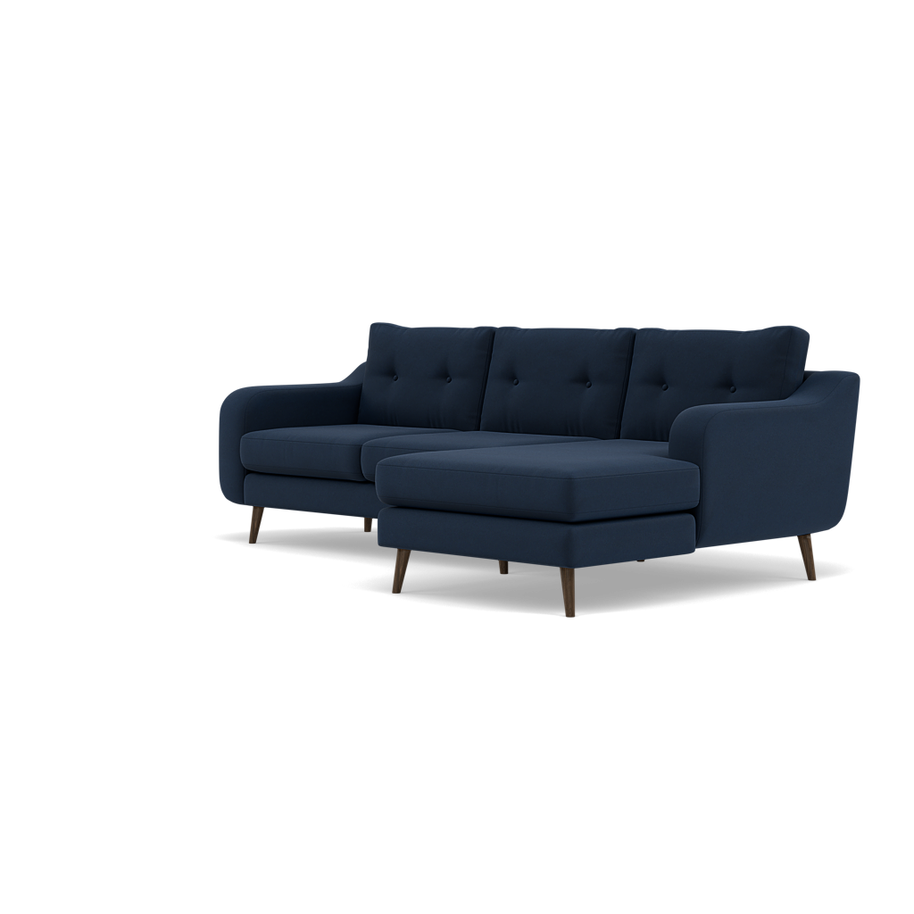 Phoebe Large Chaise Sofa - Large Chaise Sofa RHF Standard Back Grade B - Right Hand Facing — Plush Velvet Indigo / American Walnut, gallery image 3