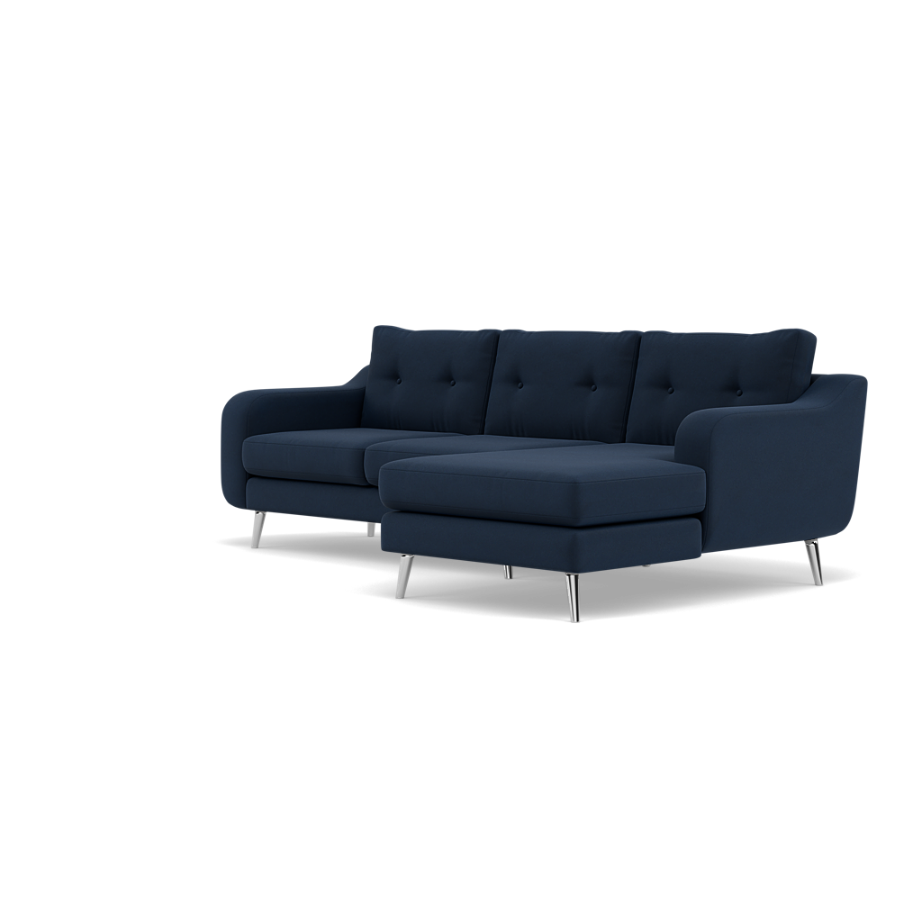 Phoebe Large Chaise Sofa - Large Chaise Sofa RHF Standard Back Grade B - Right Hand Facing — Plush Velvet Indigo / Chrome, gallery image 3
