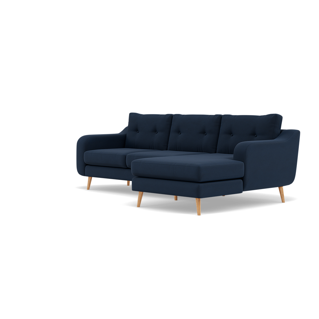 Phoebe Large Chaise Sofa - Large Chaise Sofa RHF Standard Back Grade B - Right Hand Facing — Plush Velvet Indigo / Natural, gallery image 3