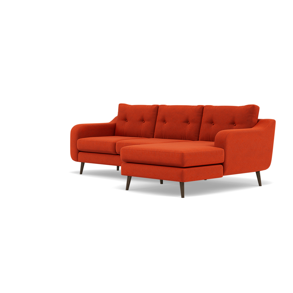 Phoebe Large Chaise Sofa - Large Chaise Sofa RHF Standard Back Grade B - Right Hand Facing — Plush Velvet Paprika / American Walnut, gallery image 3