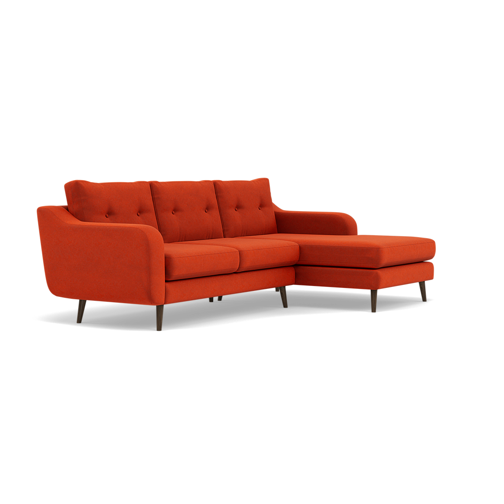 Phoebe Large Chaise Sofa - Large Chaise Sofa RHF Standard Back Grade B - Right Hand Facing — Plush Velvet Paprika / American Walnut, gallery image 1