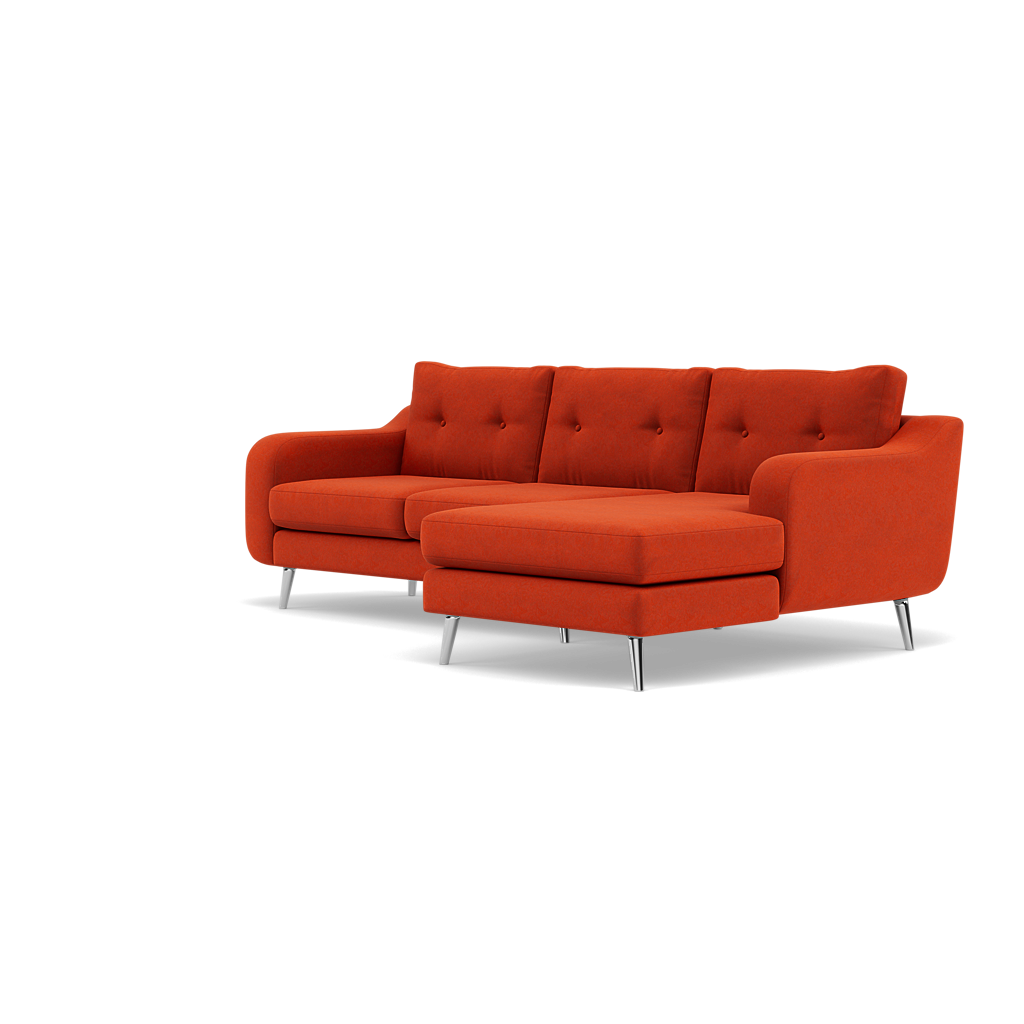 Phoebe Large Chaise Sofa - Large Chaise Sofa RHF Standard Back Grade B - Right Hand Facing — Plush Velvet Paprika / Chrome, gallery image 3