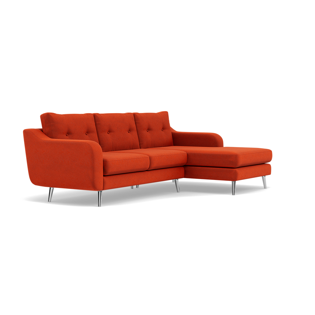 Phoebe Large Chaise Sofa - Large Chaise Sofa RHF Standard Back Grade B - Right Hand Facing — Plush Velvet Paprika / Chrome, gallery image 1