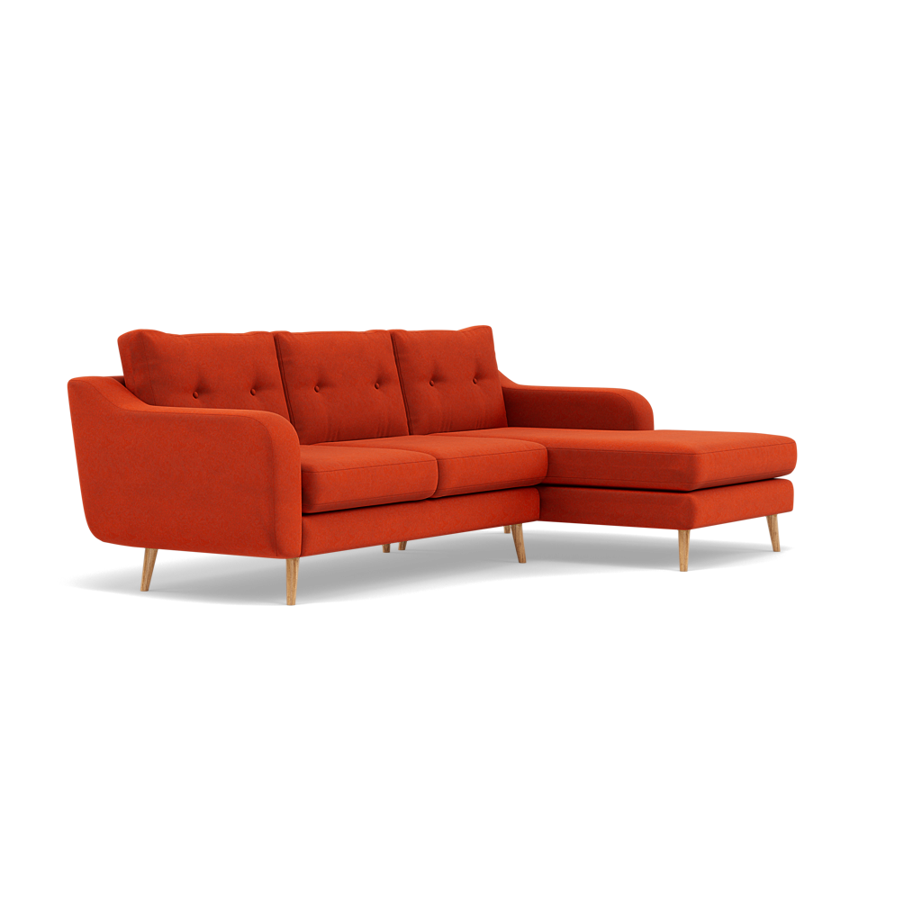 Phoebe Large Chaise Sofa - Large Chaise Sofa RHF Standard Back Grade B - Right Hand Facing — Plush Velvet Paprika / Natural, gallery image 1