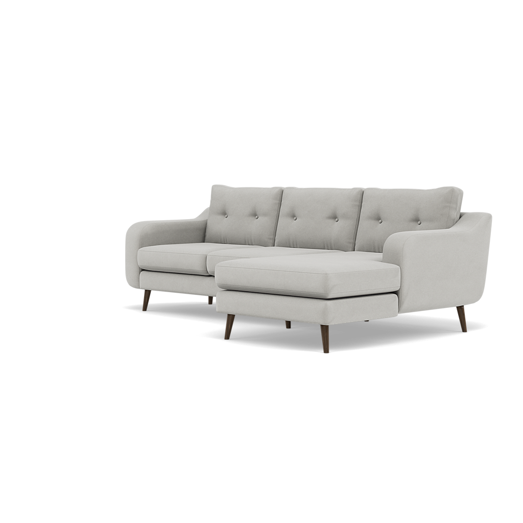 Phoebe Large Chaise Sofa - Large Chaise Sofa RHF Standard Back Grade B - Right Hand Facing — Plush Velvet Silver / American Walnut, gallery image 3