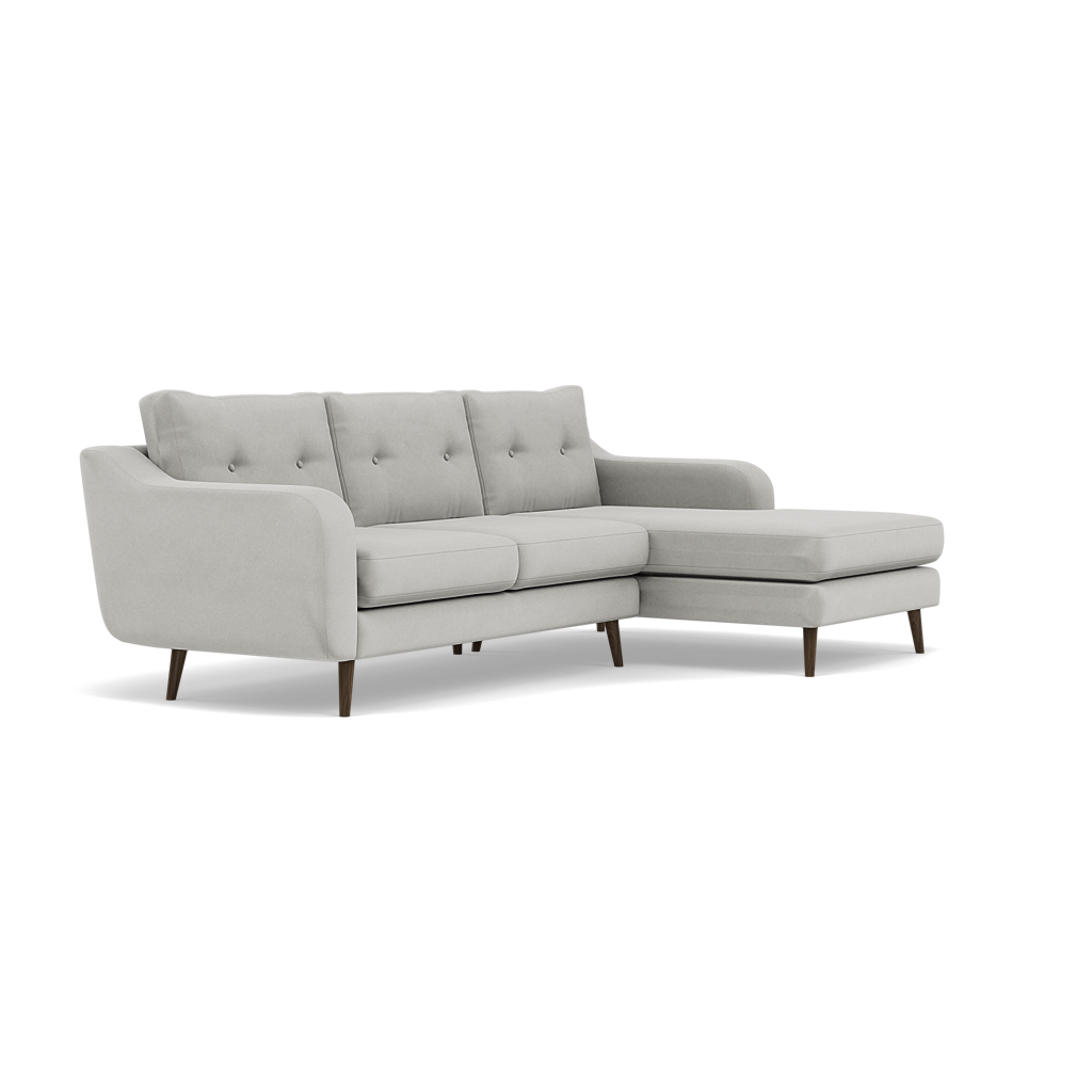 Phoebe Large Chaise Sofa - Large Chaise Sofa RHF Standard Back Grade B - Right Hand Facing — Plush Velvet Silver / American Walnut, gallery image 1