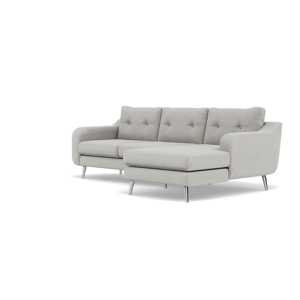 Phoebe Large Chaise Sofa - Large Chaise Sofa RHF Standard Back Grade B - Right Hand Facing — Plush Velvet Silver / Chrome, gallery image 3