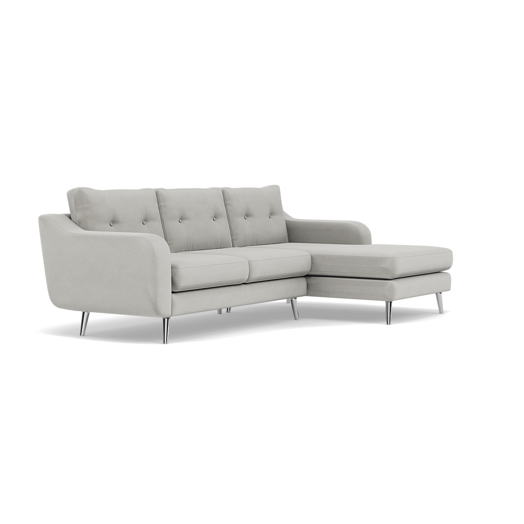Phoebe Large Chaise Sofa - Large Chaise Sofa RHF Standard Back Grade B - Right Hand Facing — Plush Velvet Silver / Chrome, gallery image 1