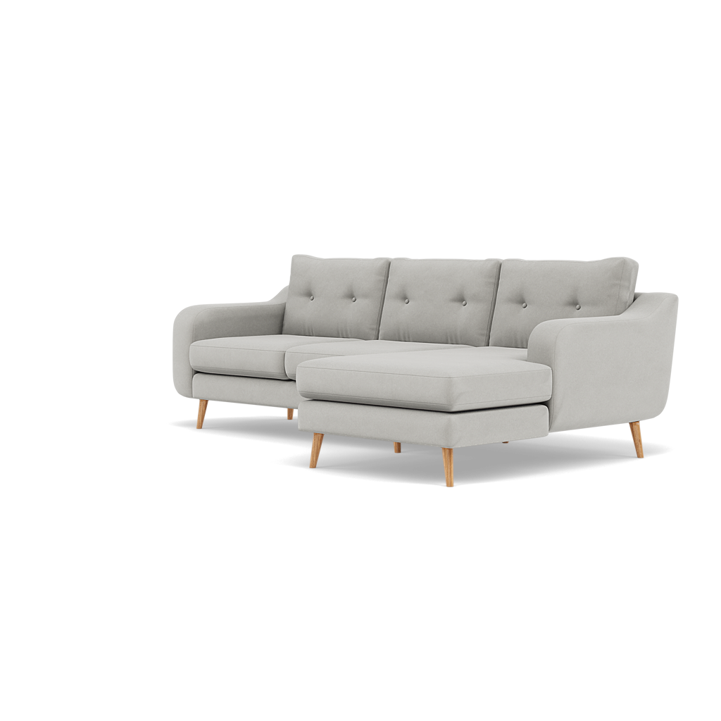 Phoebe Large Chaise Sofa - Large Chaise Sofa RHF Standard Back Grade B - Right Hand Facing — Plush Velvet Silver / Natural, gallery image 3