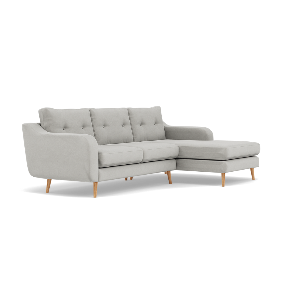 Phoebe Large Chaise Sofa - Large Chaise Sofa RHF Standard Back Grade B - Right Hand Facing — Plush Velvet Silver / Natural, gallery image 1
