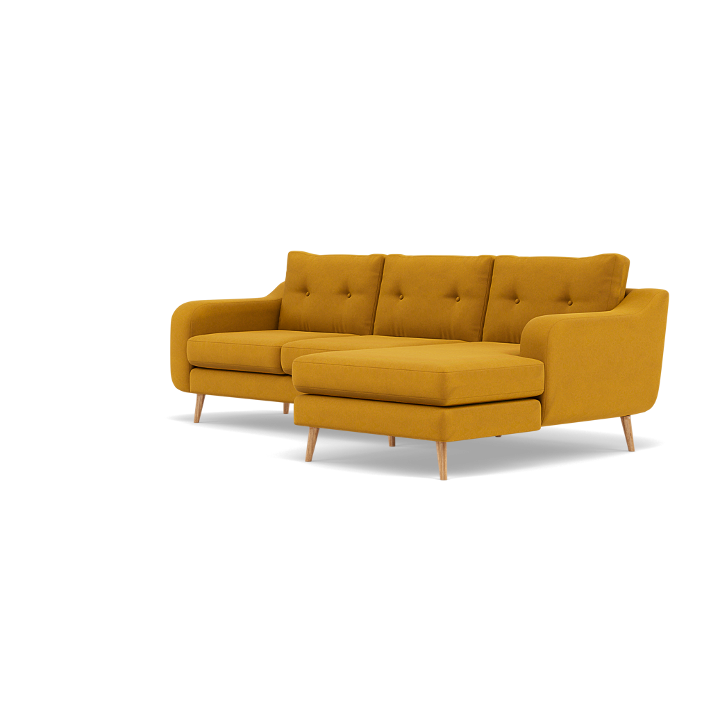 Phoebe Large Chaise Sofa - Large Chaise Sofa RHF Standard Back Grade B - Right Hand Facing — Plush Velvet Turmeric / Natural, gallery image 3