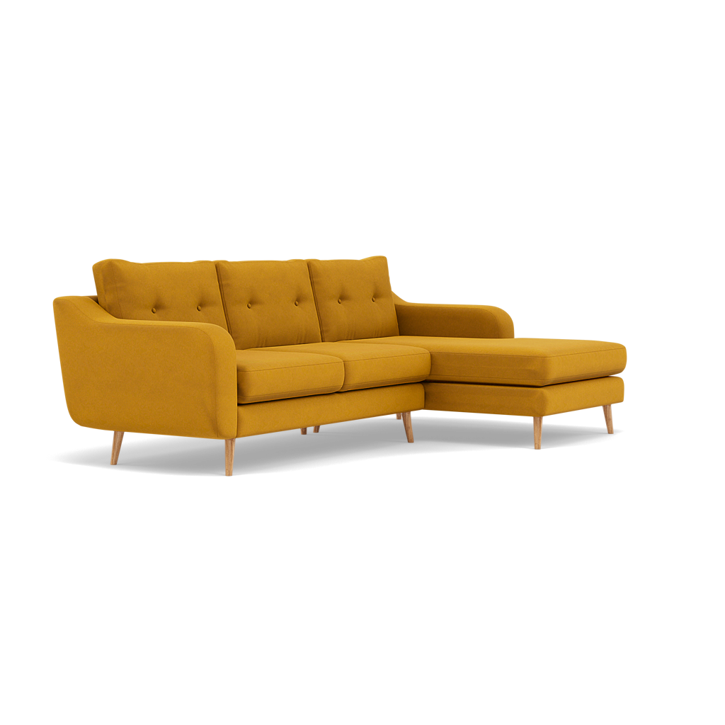Phoebe Large Chaise Sofa - Large Chaise Sofa RHF Standard Back Grade B - Right Hand Facing — Plush Velvet Turmeric / Natural, gallery image 1