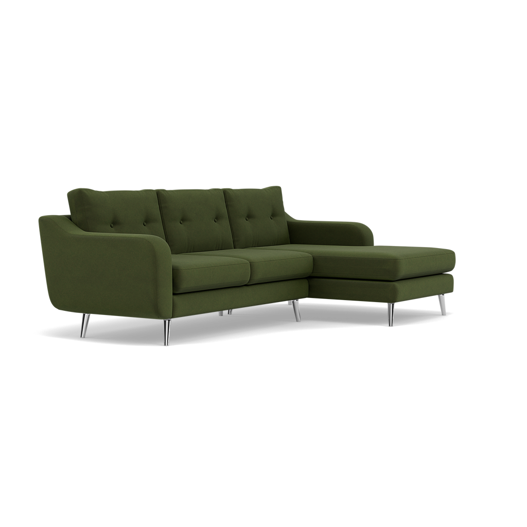Phoebe Large Chaise Sofa - Large Chaise Sofa RHF Standard Back Grade B - Right Hand Facing — Plush Velvet Vine / Chrome, gallery image 1