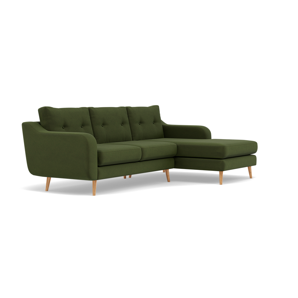 Phoebe Large Chaise Sofa - Large Chaise Sofa RHF Standard Back Grade B - Right Hand Facing — Plush Velvet Vine / Natural, gallery image 1