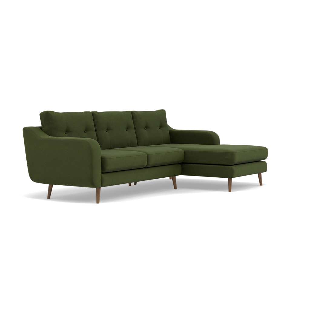 Phoebe Large Chaise Sofa - Large Chaise Sofa RHF Standard Back Grade B - Right Hand Facing — Plush Velvet Vine / Weathered Oak, gallery image 1
