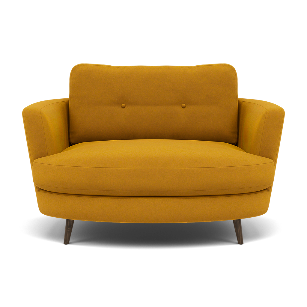 Phoebe Oval Loveseat - Oval Cuddler Grade B Armchairs Sterling Home 6 Plush Velvet Turmeric American Walnut