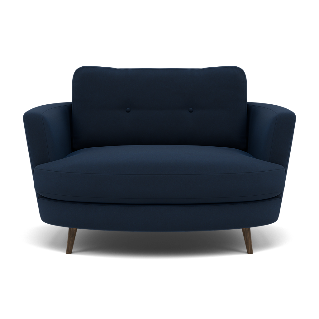 Phoebe Oval Loveseat - Oval Cuddler Grade B Armchairs Sterling Home 3 Plush Velvet Indigo American Walnut