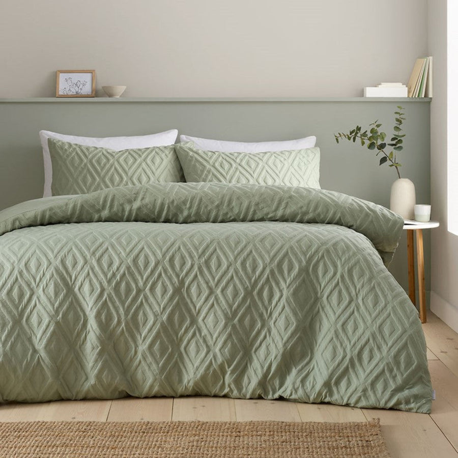 Catherine Lansfield Jacob Geo Green Duvet Cover Set - Jacob Geo Sage King Duvet Set - King Sterling Home 1