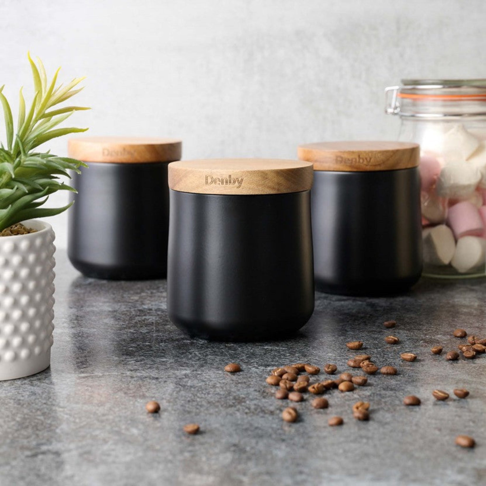 Denby Storage Canisters Black Set Of 3 - Denby Storage Canisters Set Of 3 Black Sterling Home 1