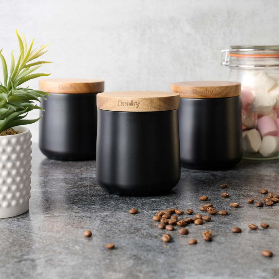Denby Storage Canisters Black Set Of 3 - Denby Storage Canisters Set Of 3 Black Sterling Home 1