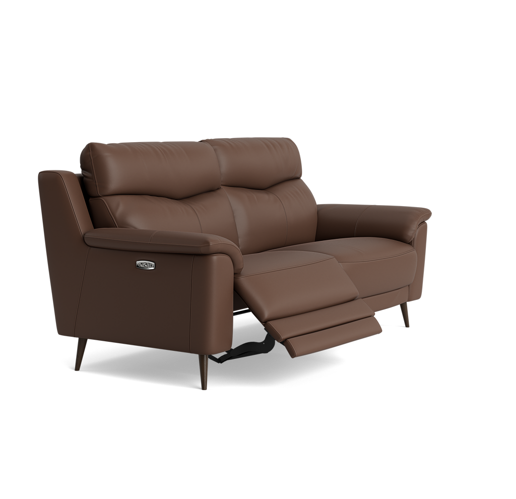 Revel Small 3 Seater Recliner Sofa - 2.5 Seater Sofa with 2 Power Recliners (Compact) Cat 20S - Power Recliner with USB — NWS-512E CACAO BROWN, gallery image 1