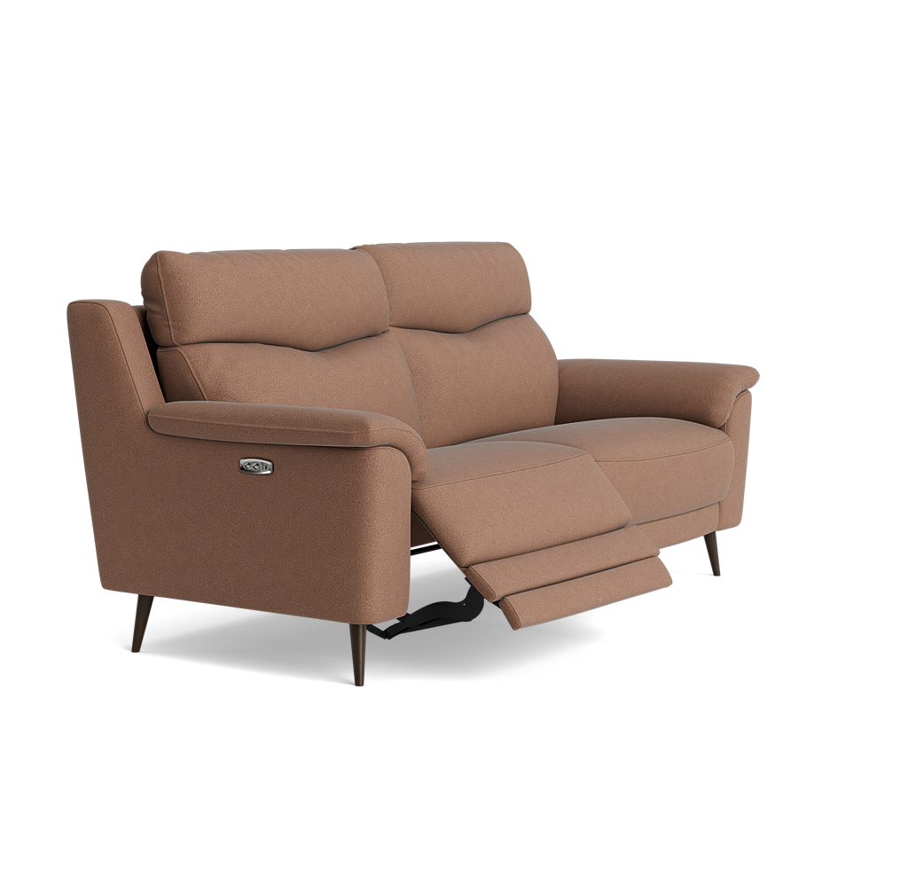 Revel Small 3 Seater Recliner Sofa - 2.5 Seater Sofa with 2 Power Recliners (Compact) Fabric - Power Recliner with USB — BFA-BLJ-04 TOBACCO, gallery image 1