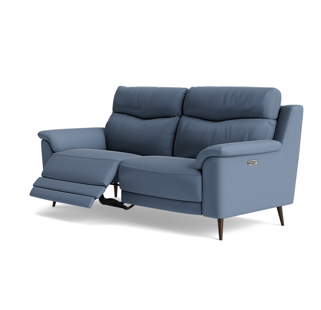 Revel Small 3 Seater Recliner Sofa - 2.5 Seater Sofa with 2 Power Recliners (Compact) Fabric - Power Recliner with USB — BFA-MAD-08 PACIFIC BLUE, gallery image 3